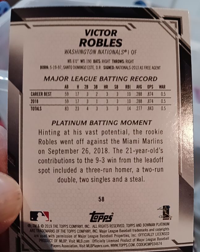 2019 Bowman Platinum #58 Victor Robles — front