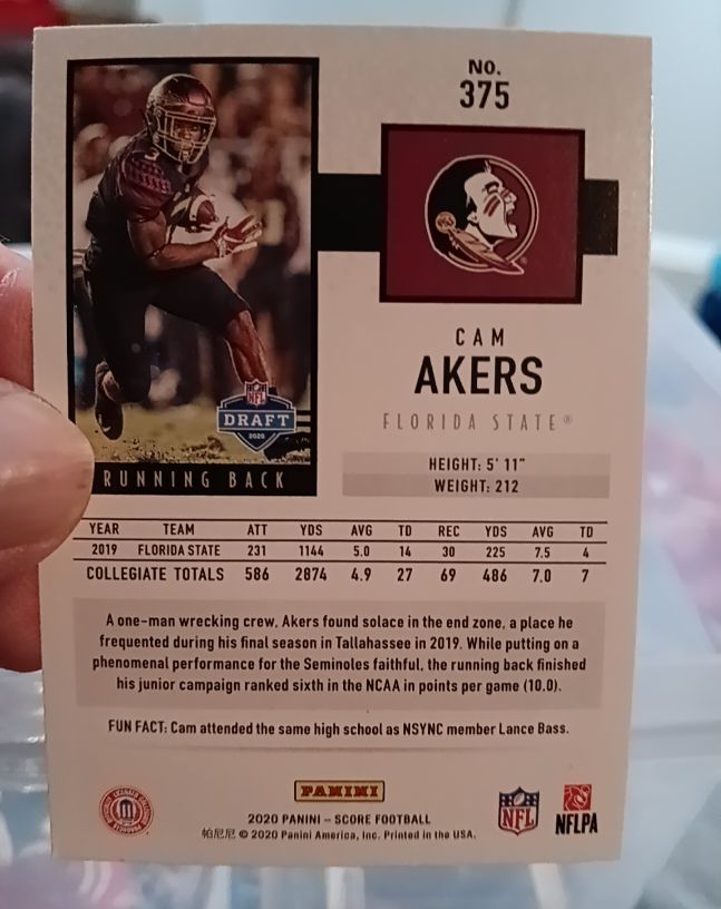 2020 Panini Score #375 Cam Akers — front