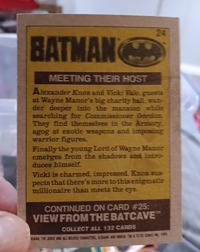 1989 Topps Batman Series One #24 Meeting Their Host — front