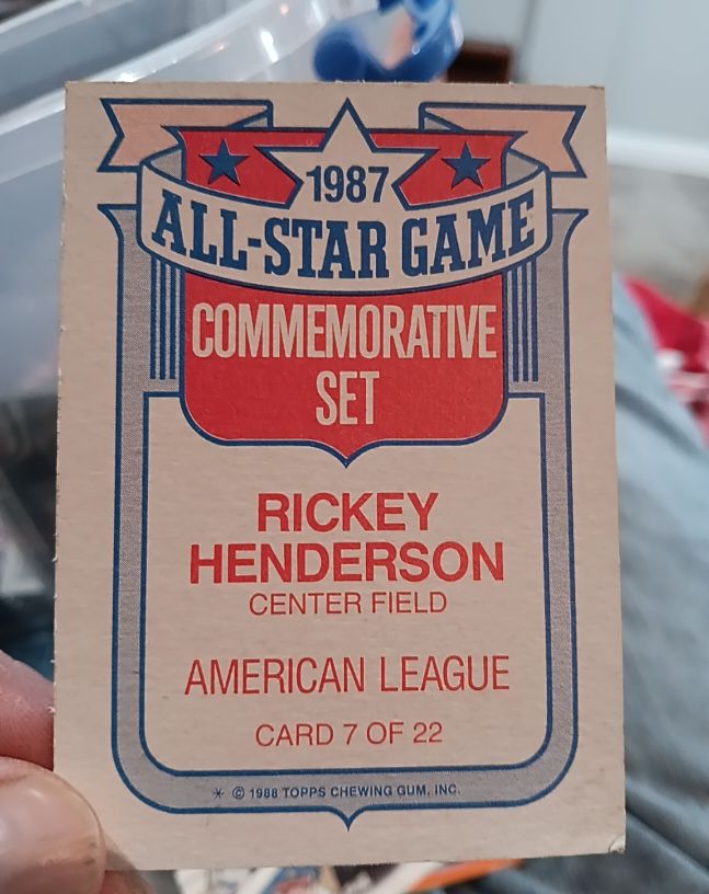 1987 Topps All-Star Game Commemorative #7 Rickey Henderson — front