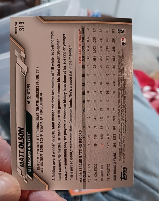 2020 Topps #319 Matt Olson — front