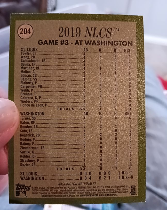 2020 Topps #204 2019 NLCS Game #3 - At Washington — front