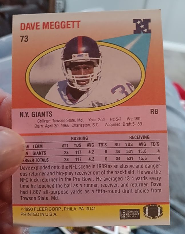 1990 Fleer #73 Dave Meggett — front