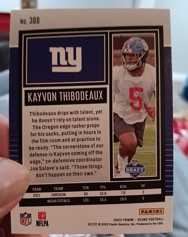 2022 Panini Score Football #308 Kayvon Thibodeaux — front