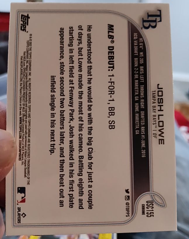 2022 Topps Chrome Update #USC155 Josh Lowe — front