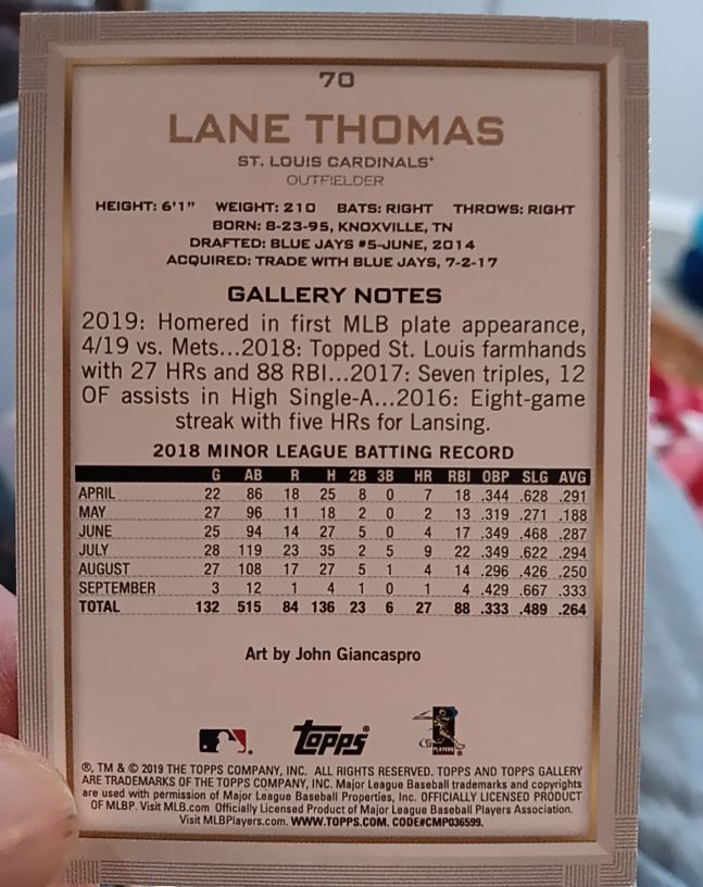 2019 Topps Gallery #70 Lane Thomas — front
