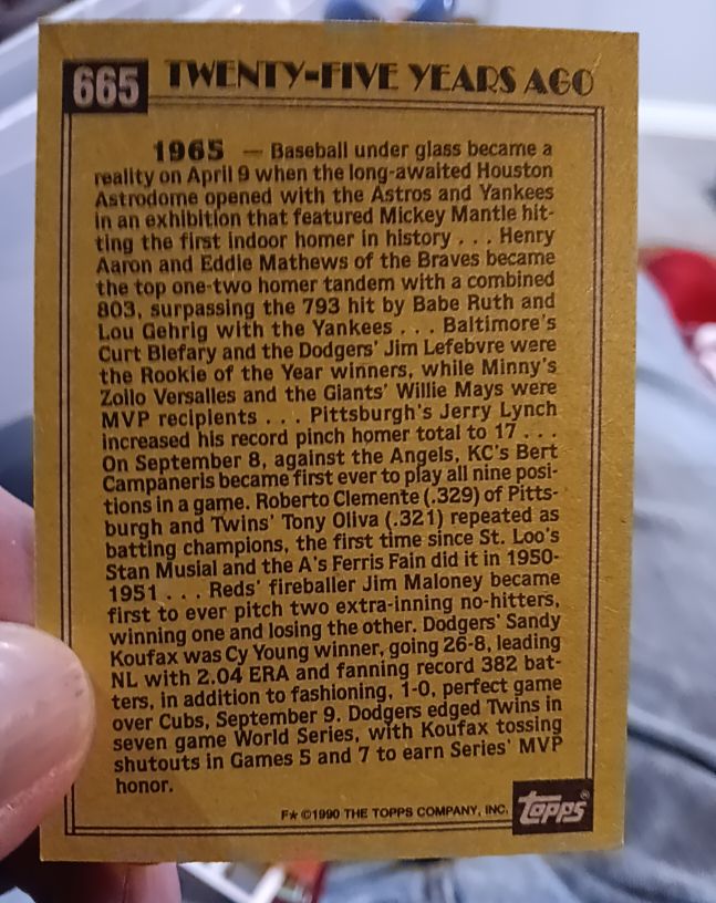 1990 Topps #665 Twenty-Five Years Ago — front