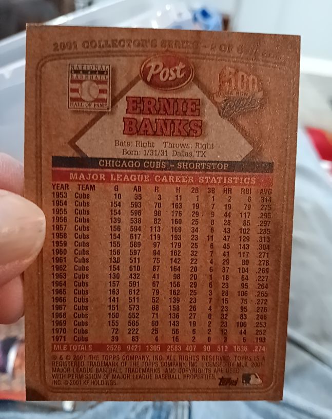 2001 Post Collector's Series Ernie Banks Cereal Box — front