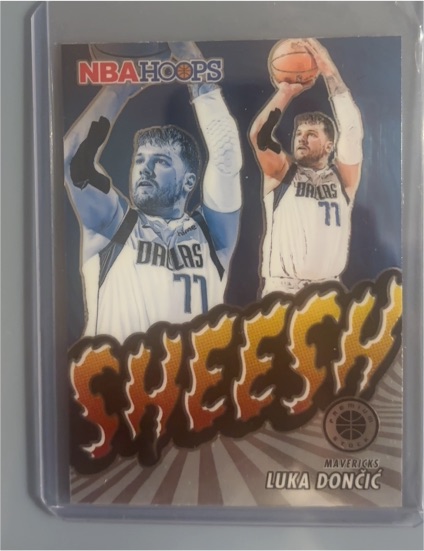 2023-24 Panini NBA Hoops Premium Stock #16 Luka Doncic Sheesh — front