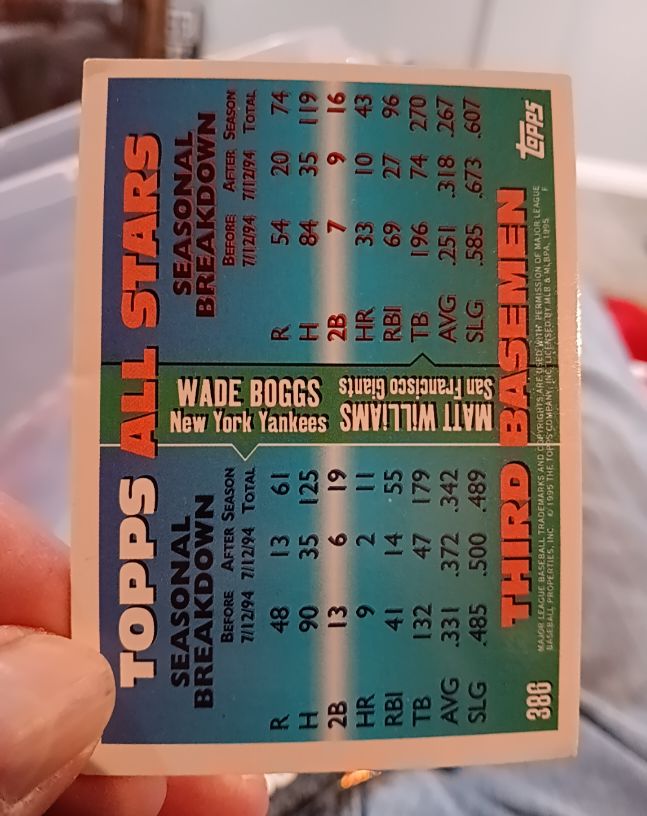 1995 Topps All Stars #386 Wade Boggs — front