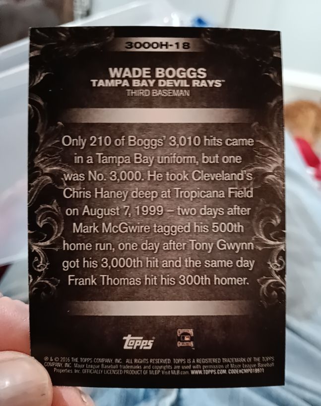 2016 Topps #3000H-18 Wade Boggs — front
