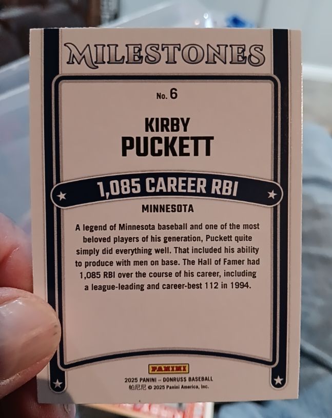 2025 Panini Donruss #6 Kirby Puckett Milestones — front