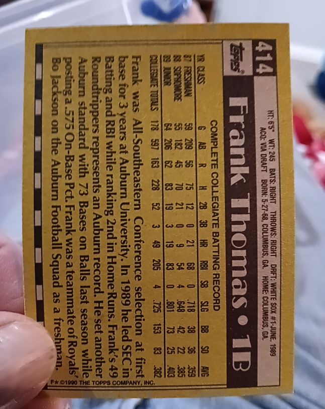 1990 Topps #414 Frank Thomas 1B — front