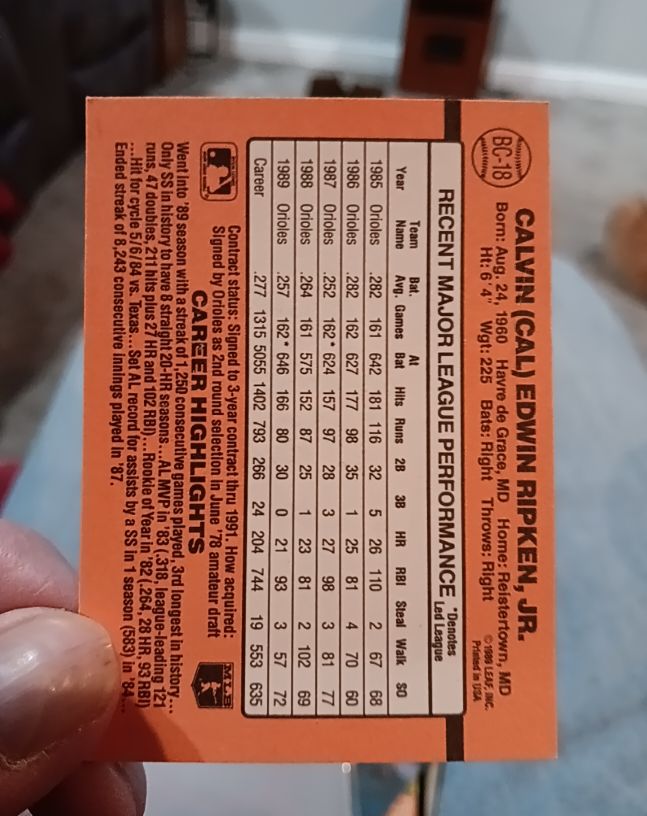 1990 Donruss #BC-18 Calvin Edwin Ripken Jr. — front