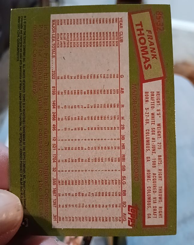 1985 Topps Baseball #623 Frank Thomas — front