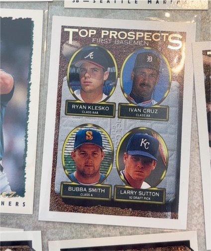 1993 Topps #423 Top Prospects Ryan Klesko Ivan Cruz Bubba Smith Larry Sutton — front