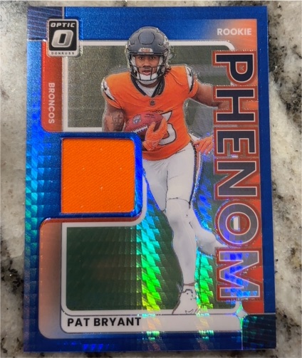 2025 Donruss Optic #RPJ-PBT Pat Bryant Rookie Phenom Blue Prizm Jersey Patch Broncos — front