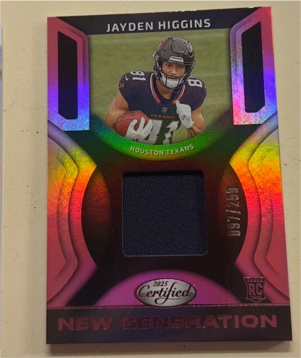 2025 Panini Certified New Generation Jayden Higgins #NGJ-JH — front