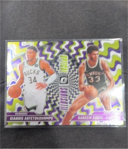 2024-25 Panini Donruss Optic Optical Illusions #4 Giannis Antetokounmpo Kareem Abdul-Jabbar — front