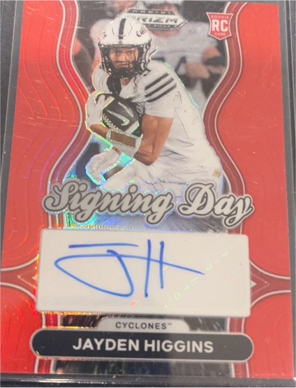 2025 Panini Prizm Draft Picks Signing Day Red #39 Jayden Higgins — front