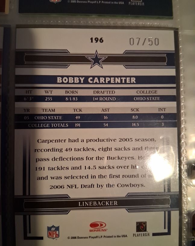 2006 Donruss Playoff #196 Bobby Carpenter — front