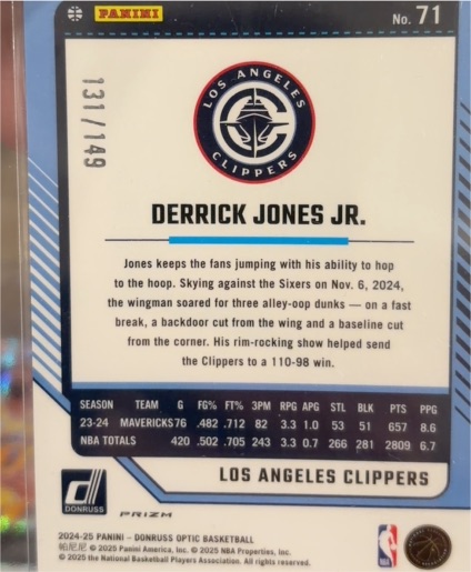 2024-25 Panini Donruss Optic #71 Derrick Jones Jr. — front