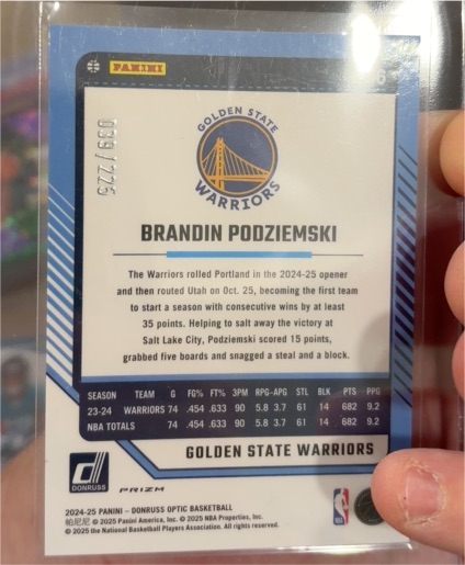 2024-25 Panini Donruss Optic #096 Brandin Podziemski — front