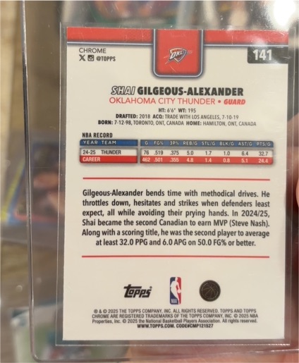 2025-26 Topps Chrome #141 Shai Gilgeous-Alexander — front
