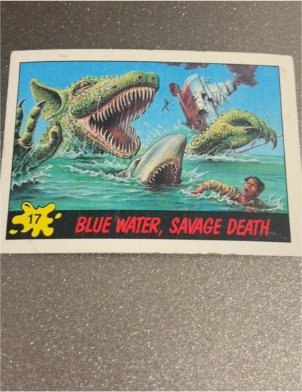 1988 Topps Dinosaurs Attack! #17 Blue Water, Savage Death — front