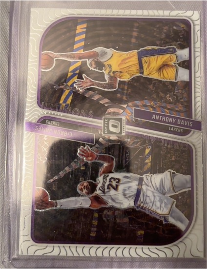 2023-24 Panini Donruss Optic Optical Illusions Purple Prizm #1 LeBron James / Anthony Davis — front