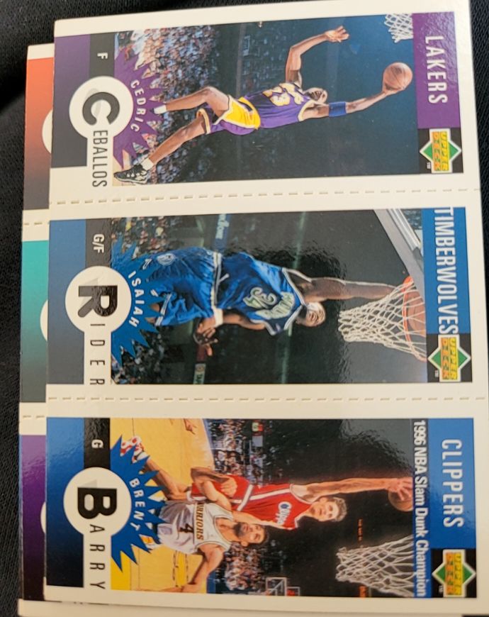 1996 Upper Deck Collector's Choice Mini-Cards Panels Cedric Ceballos / Isaiah Rider / Brent Barry — front