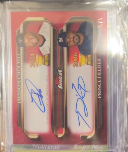 2024 Topps Finest Jackson Chourio & Prince Fielder Dual Auto #5/5 — front