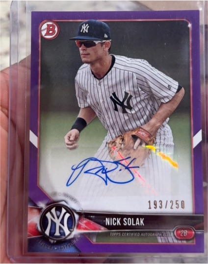 2018 Bowman Prospect Autographs Purple #PA-NS Nick Solak — front