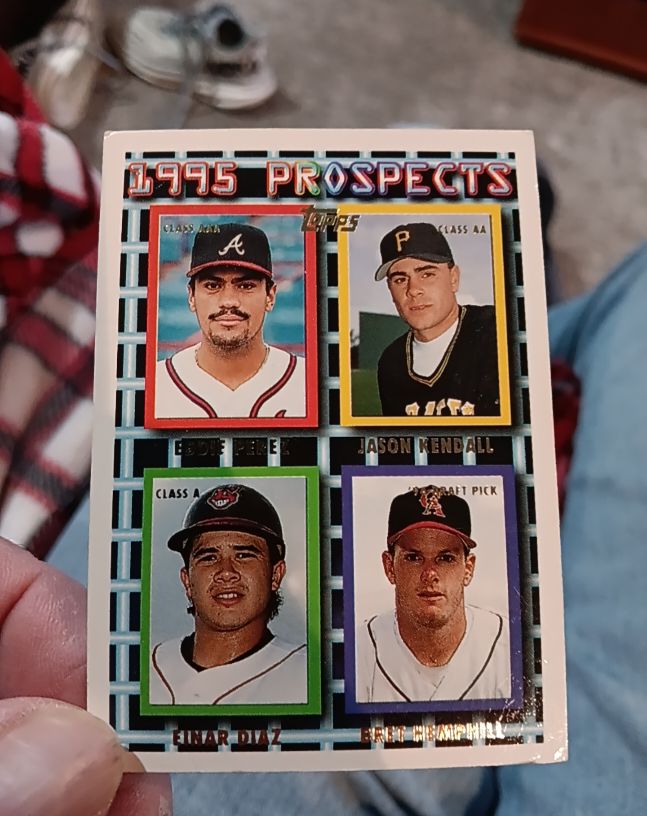 1995 Topps #480 Prospects Eddie Perez, Jason Kendall, Bret Hemphill, Einar Diaz — front
