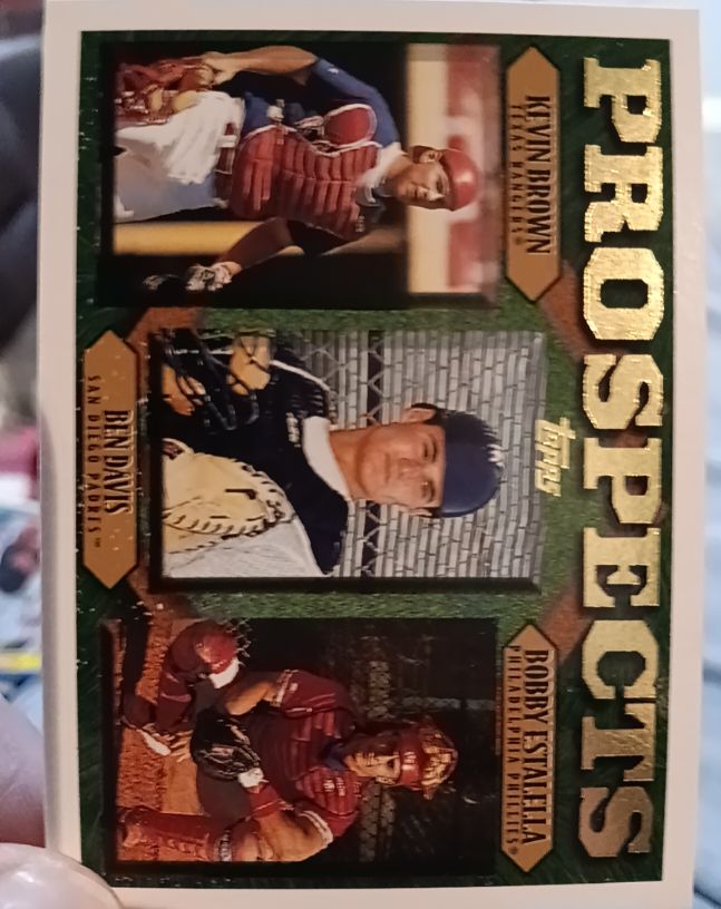 1997 Topps #205 Kevin Brown / Ben Davis / Bobby Estalella PROSPECTS — front
