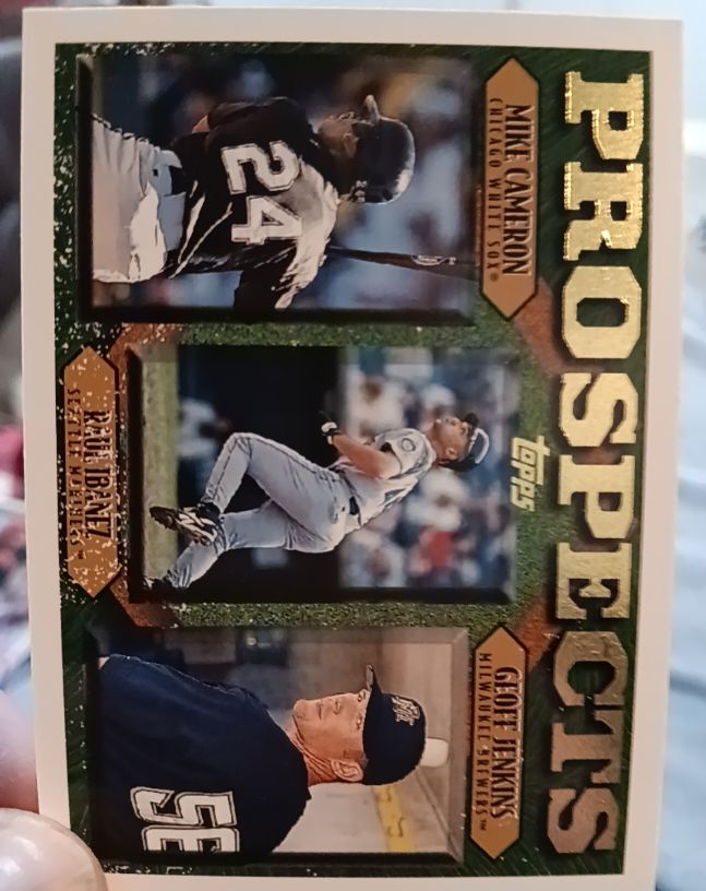 1997 Topps #201 Mike Cameron / Raul Ibanez / Geoff Jenkins — front