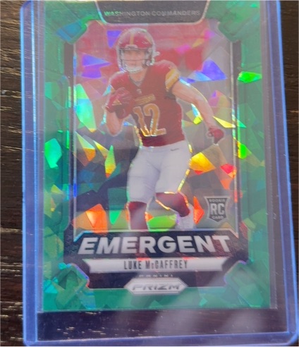 2024 Panini Prizm #14 Luke McCaffrey Emergent Green Ice — front