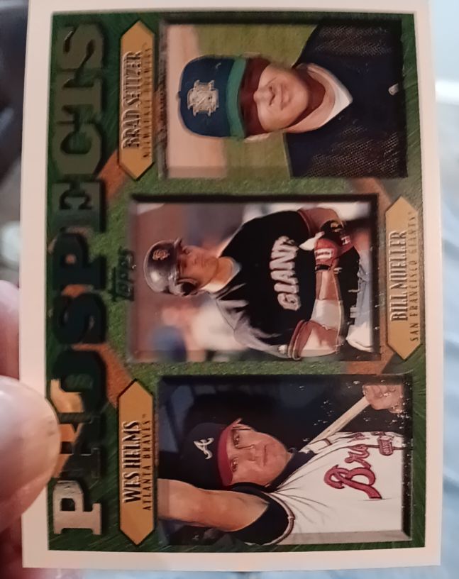 1997 Topps #490 Wes Helms / Bill Mueller / Brad Seitzer — front