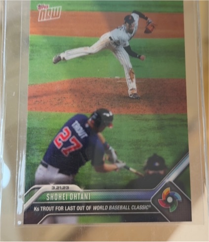 2023 Topps Now #WBC-71 Shohei Ohtani K's Mike Trout World Baseball Classic — front