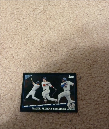 2009 Topps League Leaders Wal-Mart Black Dustin Pedroia Joe Mauer Milton Bradley — front