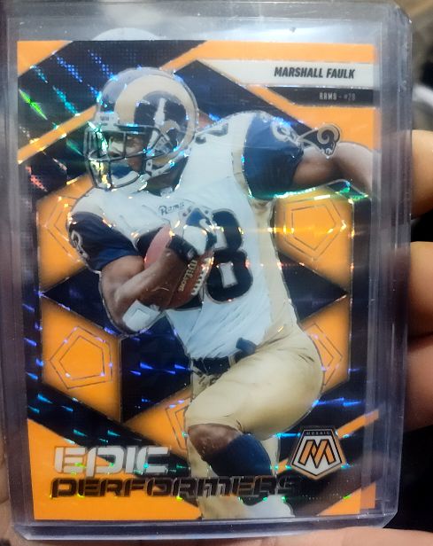 2025 Panini Mosaic #14 Marshall Faulk Epic Performers Orange Fluorescent — front