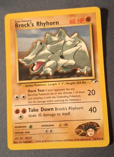 1999 Pokémon Gym Heroes #22 Brock's Rhyhorn — front