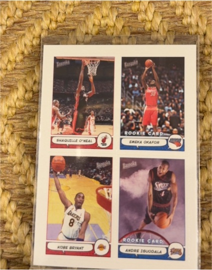 2004 Topps Bazooka 4-on-1 Stickers Shaquille O'Neal / Emeka Okafor / Kobe Bryant / Andre Iguodala Rookie RC — front