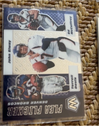 2020 Panini Mosaic #FF6 Flea Flicker John Elway Terrell Davis Ed McCaffrey — front