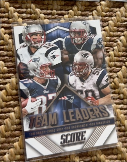 2015 Panini Score Team Leaders #1 Tom Brady/Rob Gronkowski/Rob Ninkovich/Jonas Gray — front