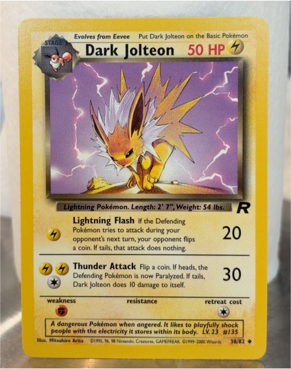 1999 Pokémon Team Rocket #38 Dark Jolteon — front