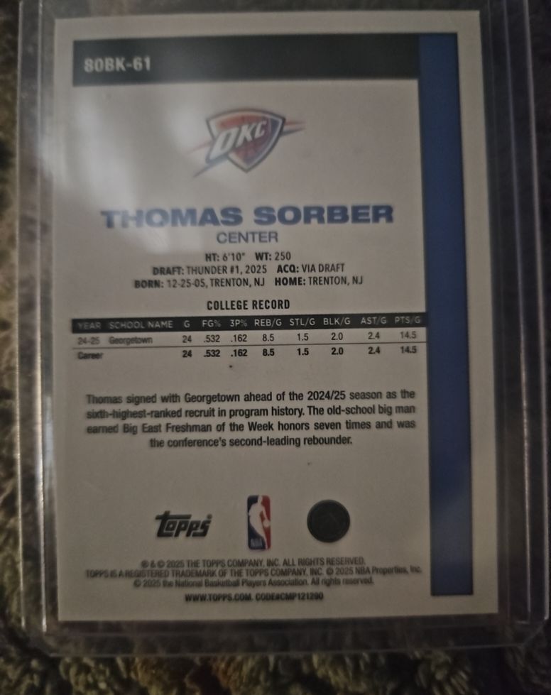 2025-26 Topps #80BK-61 Thomas Sorber — front