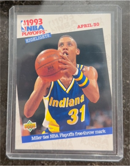 1993-94 Upper Deck #195 Miller Ties NBA Playoffs Free-Throw Mark Reggie Miller — front