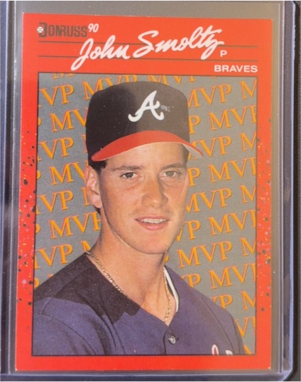 1990 Donruss #BC-12 John Smoltz Bonus MVP Error Tom Glavine Photo — front