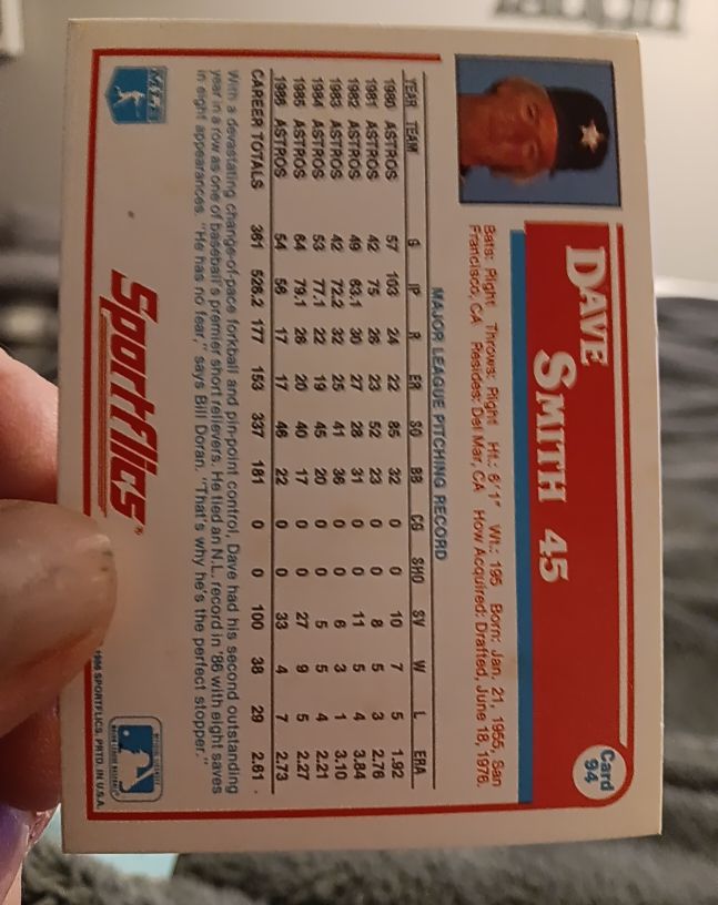 1987 Sportflics #45 Dave Smith — front